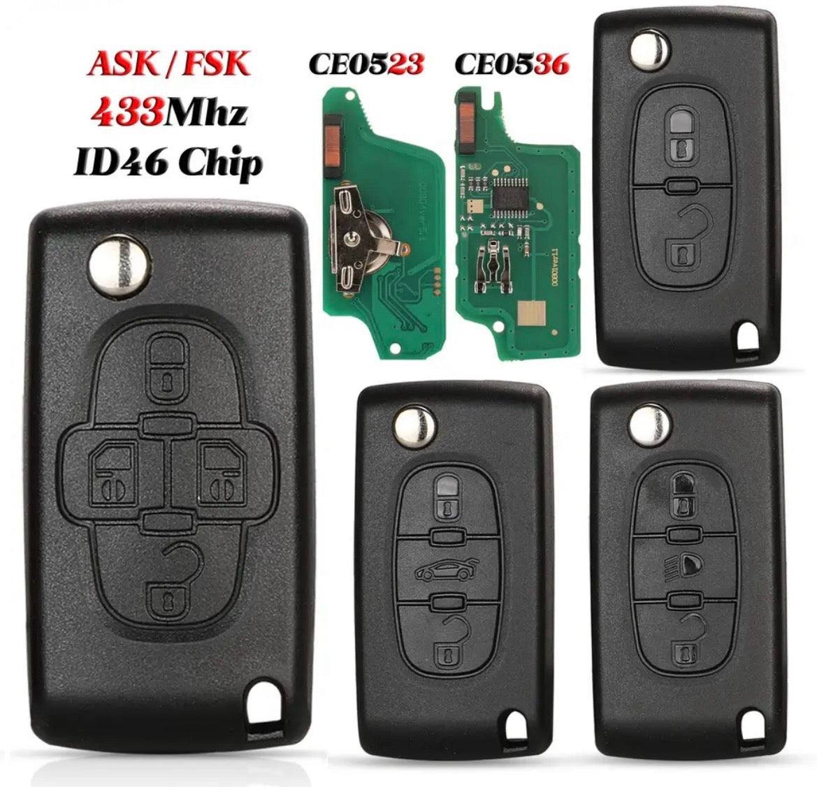 Clé télécommande compatible Peugeot/Citroen 433MHZ 2 boutons