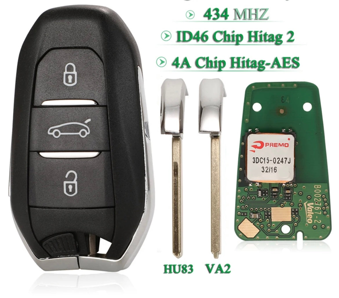 Clé télécommande compatible PSA 433MHZ keyless